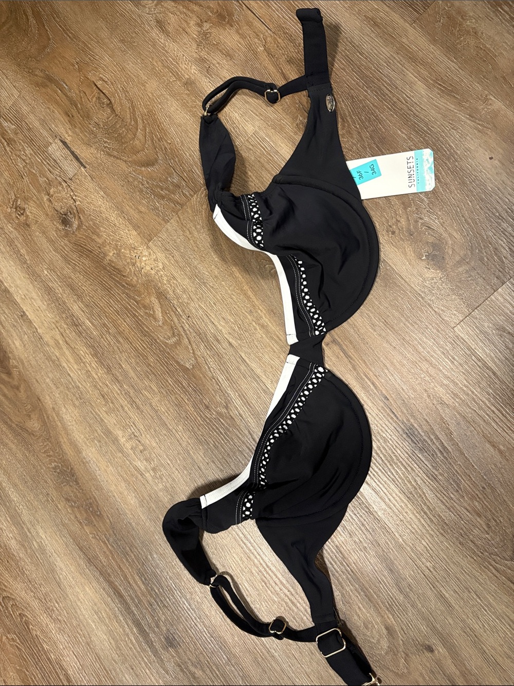 Black Swim Bikini Top with White Trim - Unbranded